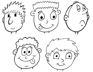 cute cartoon faces heads vector illustration art set