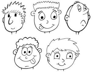 Fototapete Karikaturzeichnung cute cartoon faces heads vector illustration art set
