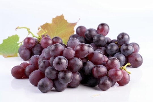 Raw organic purple grapes on white background, Generative ai