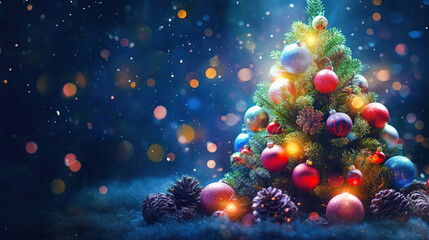 Obraz na płótnie Canvas decorated christmas tree with bokeh realistic. generative AI