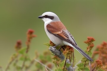 Fototapeta premium Red backed shrike Lanius Collurio in natural habitat, Generative ai