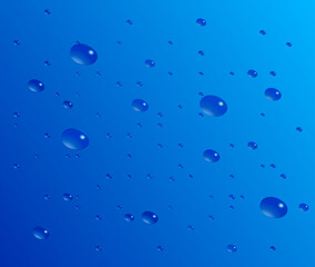 vector illustration of water drops on blue colored glass