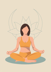 Obraz na płótnie Canvas girl meditation in yoga pose with lotus in faceless style
