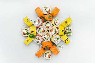 fresh sushi on the white background