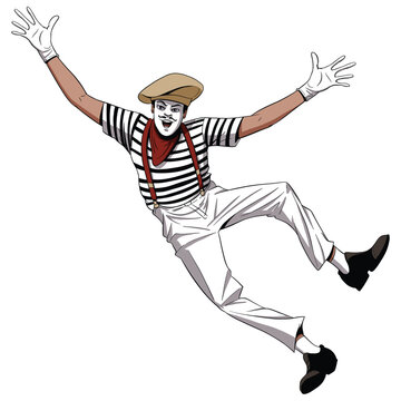 recommend clip art: Semi realistic Cartoon mime artist  character jumping
                    