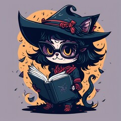 A detailed illustration of a cute and quirky little demon cat girl