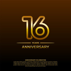 16th year anniversary design template in gold color. vector template illustration
