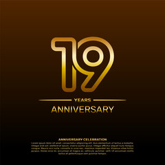 Fototapeta premium 19th year anniversary design template in gold color. vector template illustration