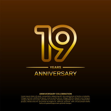 19th year anniversary design template in gold color. vector template illustration