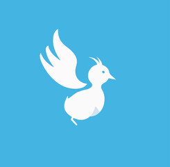 Flat vector illustration of a silhouette of a chick with spread wings on a blue background