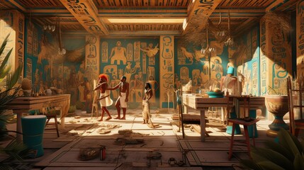 Scene inspired by ancient Egyptian mythology, featuring gods, pharaohs, pyramids, and mystical artifacts, immersing players in the rich lore of ancient Egypt