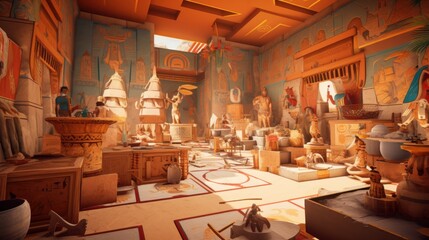 Naklejka premium Scene inspired by ancient Egyptian mythology, featuring gods, pharaohs, pyramids, and mystical artifacts, immersing players in the rich lore of ancient Egypt