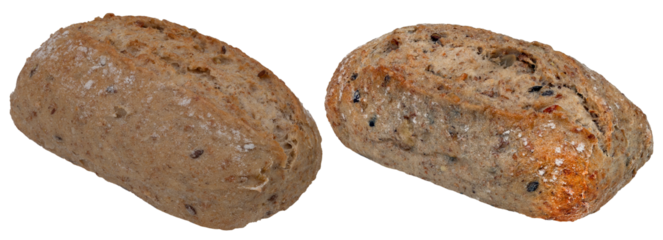 Two freshly baked rolls on an isolated back.