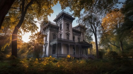 Obraz premium Spooky haunted mansion, complete with eerie architecture, ghostly apparitions, and hidden secrets waiting to be discovered