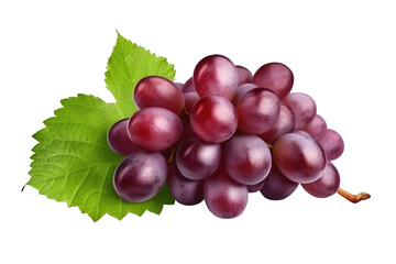 Red grape with leaves on transparent background