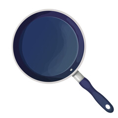 Frying pan top view kitchen cookware equipment in cartoon style isolated on white background. Frypan teflon round shape.