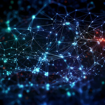 It Network illustration, connection between nodes colored nodes in a network connected Generative AI © RobertGabriel