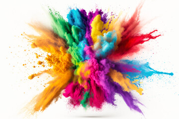 explosion of colored powder white background. abstract colored background. Generative ai - obrazy, fototapety, plakaty