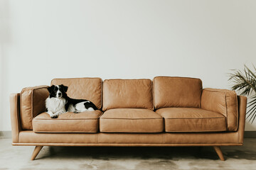 Dog sitting big sofa