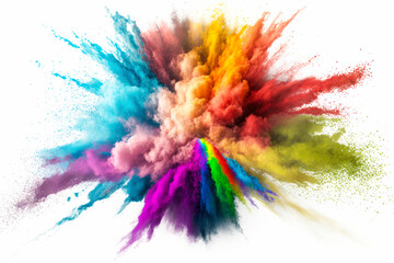 Obraz premium explosion of colored powder white background. abstract colored background. Generative ai