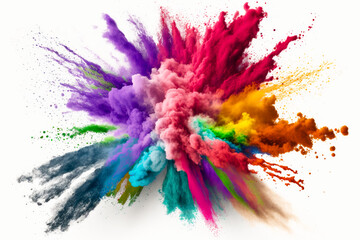 explosion of colored powder white background. abstract colored background. Generative ai