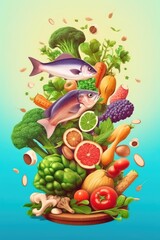 A group of nutritious nuts, fish and vegetables boost brainpower. (Illustration, Generative AI)