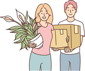 Man and woman move into new house together after buying own property with mortgage