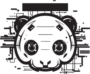 Panda tech template for logo or print. Vector cyber panda illustration