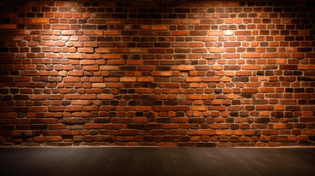 Brick wall background with spotlights and floor.