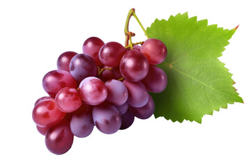 Fototapeta premium Red grape with leaves on transparent background. Generative AI.