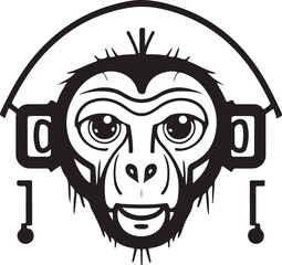 Cyborg ape esport mascot logo design. Tech illustration of monkey for print or logo.