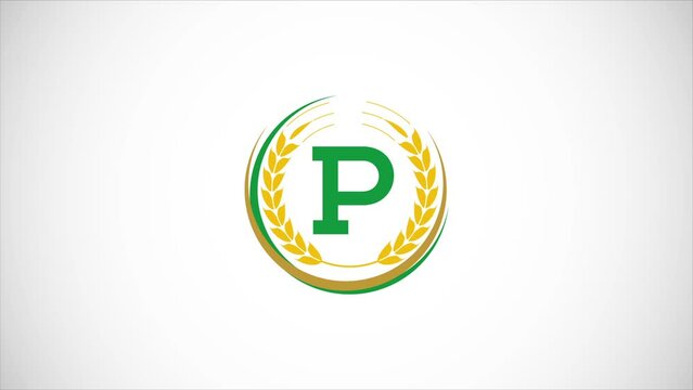Golden Wheat Wreath Animation with Simple Style: Elegant P Letter Logo Reveal Flourishing Design