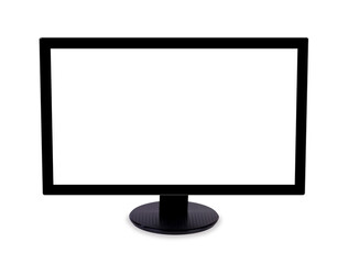 Wide-screen monitor with blank white screen. Isolated on white background.
