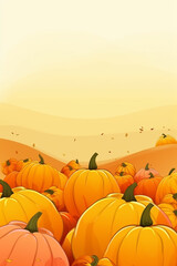 Assorted pumpkins on autumn background with copy space, vertical. Illustration generated with AI