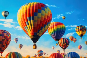 Fototapeta premium balloon festival .colorful balloons against a blue sky with clouds. Generative AI