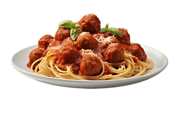 Spaghetti and Meatballs on Transparent Background. AI - obrazy, fototapety, plakaty
