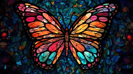 Colorful bright and simple stained glass wallpaper of butterfly. Generative AI