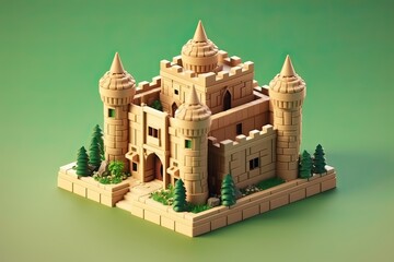 Obraz premium Tiny cute isometric arabic castle soft smooth lighting soft color illustration Generative AI 
