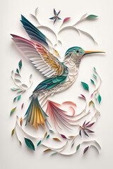 Hummingbird in quilling design on white background