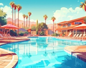 Fototapeta na wymiar In summer, enjoy a pool in a resort or hotel. (Generative AI)