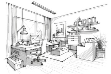 A minimalist-style home interior architecture working room. (Illustration, Generative AI)