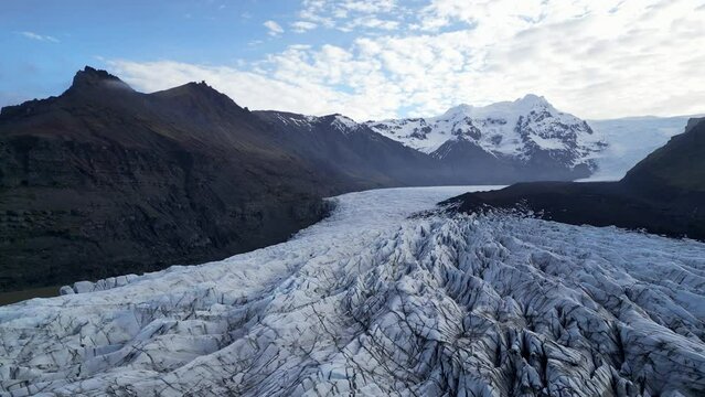 Iceland glacier - lake and Ice tongue from abow, drone shot