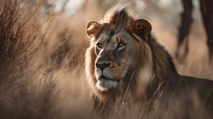 Portrait of a Lion in the Savanna