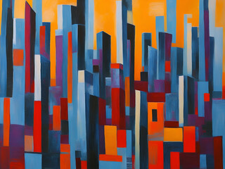 apartment buildings in the city colorful cityscape abstract digital painting generative AI illustration