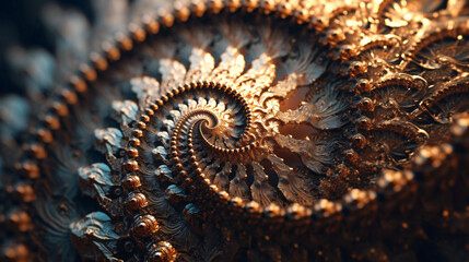 Beautifully generated mandelbrot fractals in vibrant colors of gold, silver, black and natural colors in 3D and 2D. Use as backdrops and backgrounds. Explore diverse shapes. , Generative AI, Generativ
