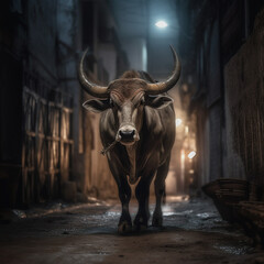Angry bull looking at the camera created with generative ai