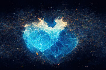 Abstract backdrop with a bright blue heart-shaped texture and color, a perfect illustration for social networks, internet, romance and love. Generative AI.