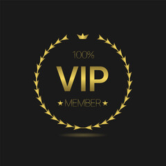 Vip member golden laurel wreath vector label