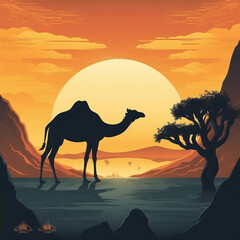 silhouette of camel - generative ai