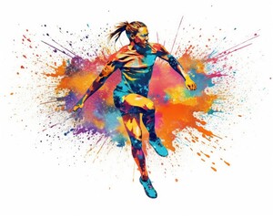 A colorful splash from a jumping runner. (Generative AI)